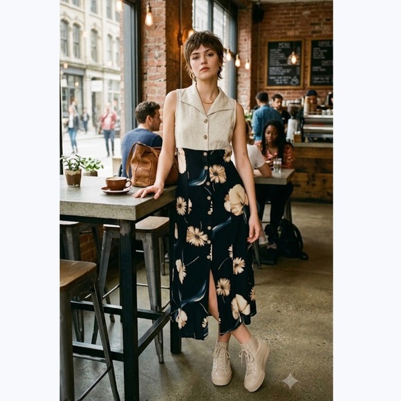 Prima Donna Dresses & Skirts - Vintage Cream & Black Floral Midi Dress